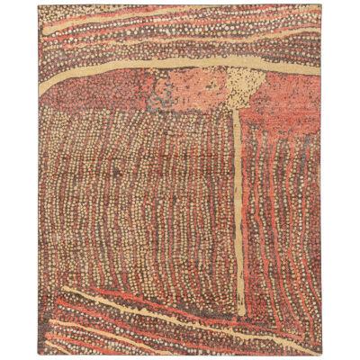 Distressed Style Modern Rug in Beige-Brown, Red Abstract Pattern by Rug & Kilim