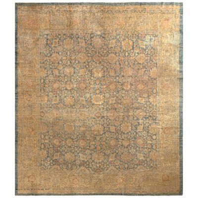 Antique Sultanabad Persian Rug in Beige-Brown and Blue Floral Pattern
