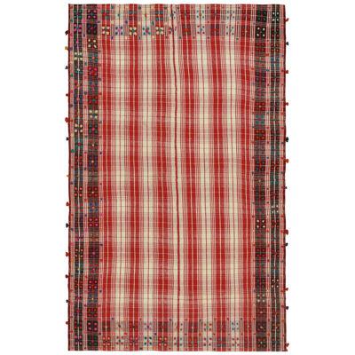Vintage Persian Kilim in Red and White Plaid Geometric Pattern by Rug & Kilim