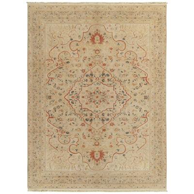 Rug & Kilim’s Classic Tabriz Style Rug in Beige, Red & Green Floral Pattern