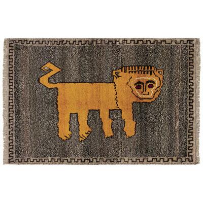 Vintage Persian Tribal Rug in Taupe with Gold Animal Pictorial by Rug & Kilim