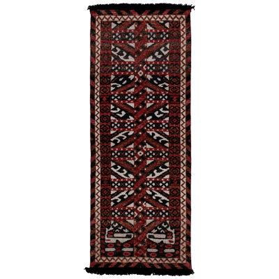 Tribal Style Runner in Red, Black and White Geometric Pattern by Rug & Kilim
