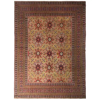 Hand-Knotted Antique Doroksh Khorassan Rug in All Over Red, Green Floral Pattern