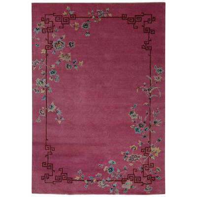 Rug & Kilim’s Chinese Style Art Deco rug in Pink with Colorful Floral Patterns