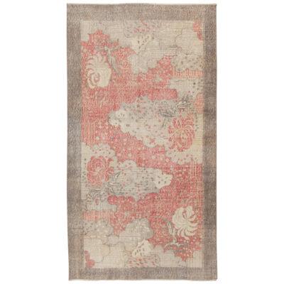 1960S Vintage Distressed Deco Rug in Red, Beige-Gray All Over Pattern
