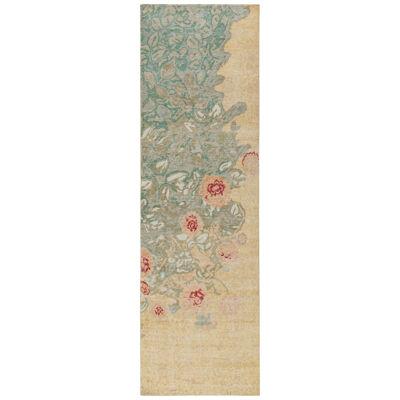 Distressed Style Runner in Beige, Peach and Green Floral Pattern by Rug & Kilim