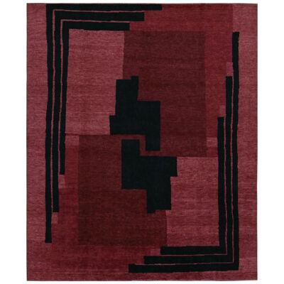 Rug & Kilim’s French Art Deco style rug in Red with Black Geometric Patterns 