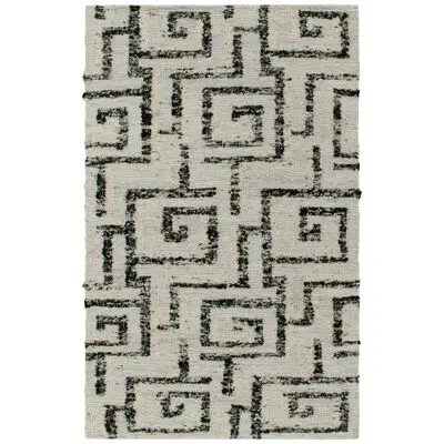 Contemporary Kilim Rug in Ivory, Charcoal Black Deco Pattern by Rug & Kilim