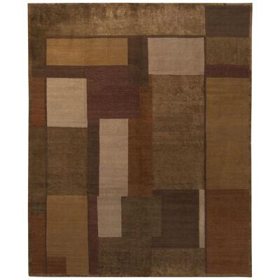 Hand-Knotted Modern Cubist Rug in Beige-Brown, Gold Deco Pattern by Rug & Kilim
