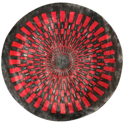 Rug & Kilim’s French Style Art Deco Circle Rug in Red and Gray Geometric Pattern
