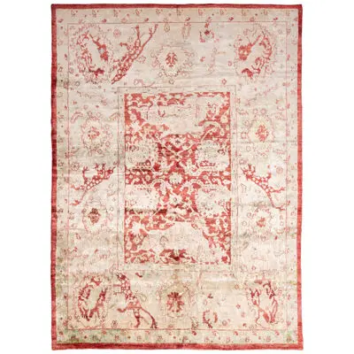 Rug & Kilim’s Agra Style Pictorial Floral Red and Ivory Silk Rug