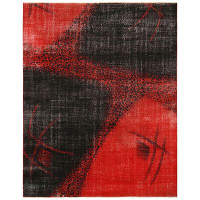 Vintage Mid-Century Abstract Black and Red Wool Rug