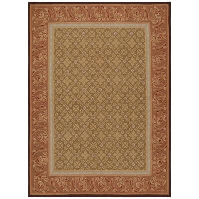 Rug & Kilim’s Aubusson Style Flatweave in with Beige-Brown Floral Pattern 