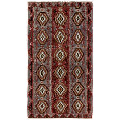 1950 S Vintage Kilim in Blue, Red and White Tribal Geometric Pattern