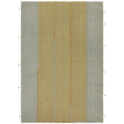 Rug & Kilim’s Contemporary Kilim in Gold and Blue with Stripes & Brown Accents 