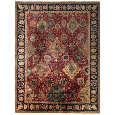 Hand-Knotted Antique Shahrestan Rug in Red and Beige-Brown Floral Pattern