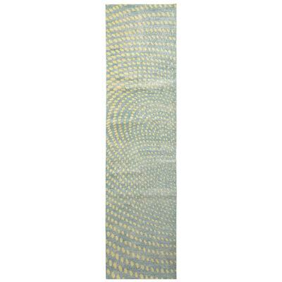 Rug & Kilim’s Distressed Style Runner in Blue, Yellow Geometric Pattern