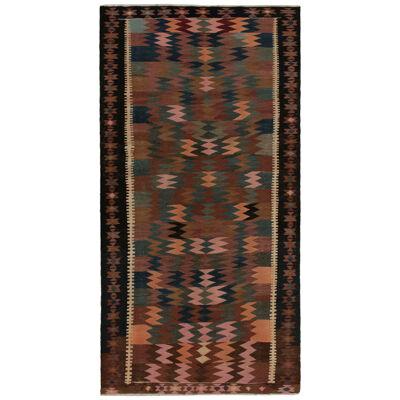 Vintage Persian Kilim Rug in Beige-brown, Pink and Blue Tribal Geometric Pattern