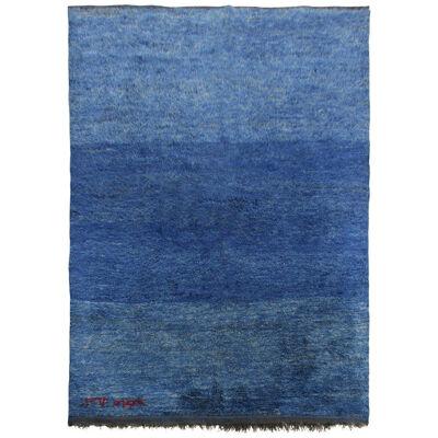 Hand-Knotted Vintage Solid Blue Moroccan Berber Rug—Signature Piece