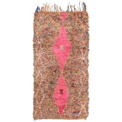 Vintage Mid-Century Moroccan Berber Transitional Pink and Beige Wool Rug