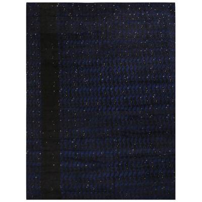 Rug & Kilim’s Scandinavian Style Geometric Black and Blue Wool Rug