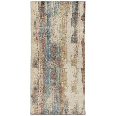 Distressed Style Abstract Rug in White, Blue, Beige-Brown Pattern by Rug & Kilim