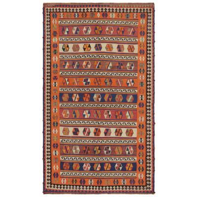 Vintage Qashqai Persian Kilim in Orange with Geometric Patterns by Rug & Kilim