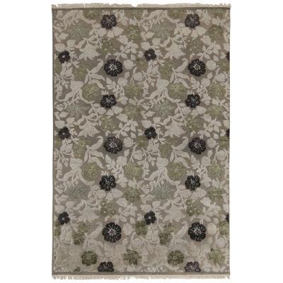 Rug & Kilim’s Contemporary Rug in Beige-Brown, Black and Green Floral Patterns