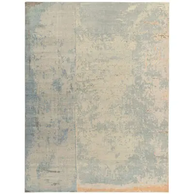 Distressed Style Modern Rug in Blue, Gray, Beige Abstract Pattern