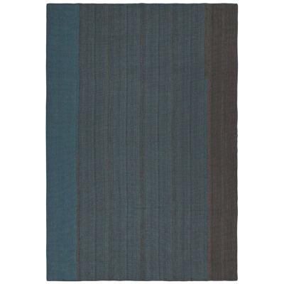 Rug & Kilim’s Contemporary Kilim in Blue with Gray Stripes and Brown Accents