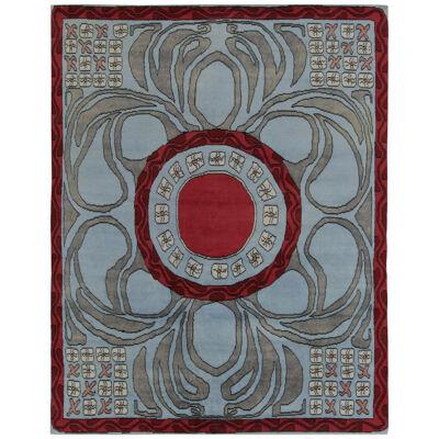 Rug & Kilim’s French Art Deco Style Rug in Blue, Red and Gray Geometric Patterns