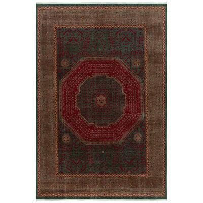 Rug & Kilim’s Classic Mogul Style Rug in Green, Red and Brown Medallion Style