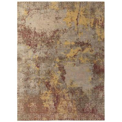 Hand-Knotted Abstract Rug in Maroon, Blue, Yellow Floral Pattern by Rug & Kilim