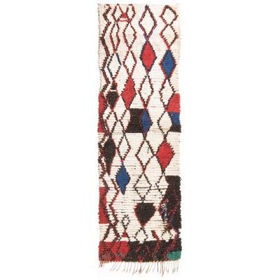 Vintage Midcentury Moroccan Beige Red and Blue Wool Rug