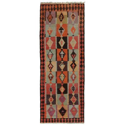 Vintage Persian Kilim Rug in Red, Orange and Blue Tribal Geometric Patterns