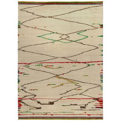 Rug & Kilim’s Moroccan Style Rug in Beige, Red & Green Geometric Pattern