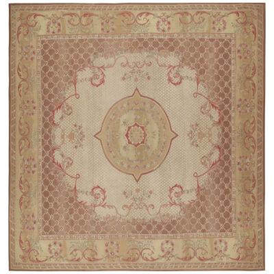 Rug & Kilim’s Aubusson Flatweave Style Rug with Beige Floral Medallion 