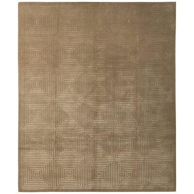 Hand-Knotted Modern Rug in Brown, White Art Deco Pattern by Rug & Kilim