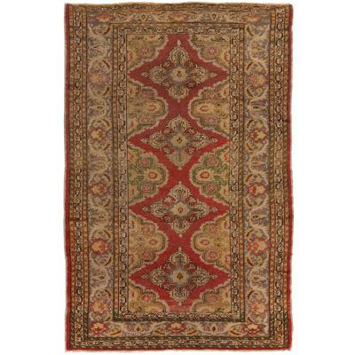 Antique Kayseri Traditional Geometric Red and Gold Wool Rug