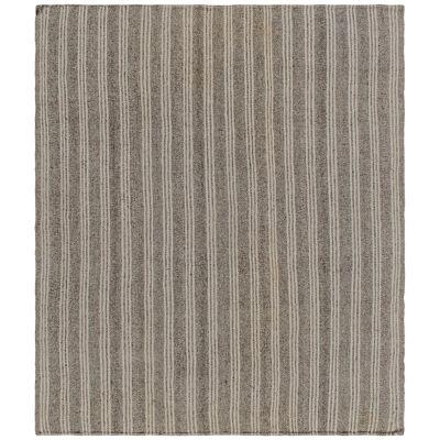 Vintage Striped Kilim in Gray Striations, Salt and Pepper Colors