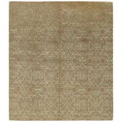 Handknotted Classic European Style Rug In Beige Brown Floral Pattern