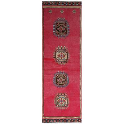 Vintage Mid-Century Red and Tan-Gold Medallion Style Wool Rug
