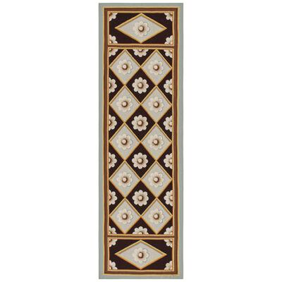 Rug & Kilim’s 18th Century Aubusson Style Flatweave Brown White Floral Pattern