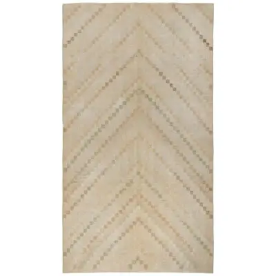 1960s Vintage Art Deco Rug in Beige-Brown, Green and White Chevron Pattern