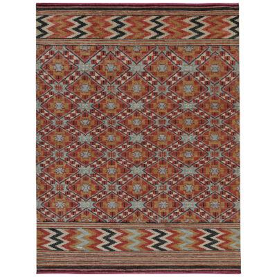 Rug & Kilim’s Moroccan Style Rug in Orange, Blue & Brown Geometric Pattern