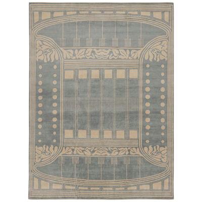 Rug & Kilim’s French Art Deco style rug in Blue & Cream Geometric Patterns 