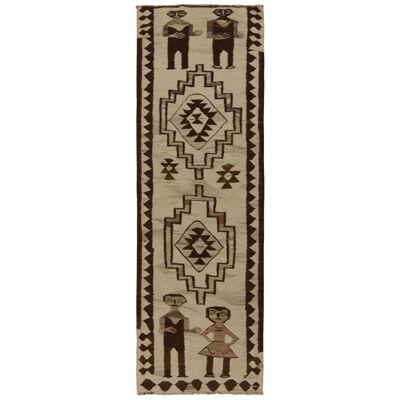 Vintage Kilim Runner in Beige-Brown Tribal Pictorials and Medallion Patterns