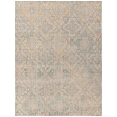 Distressed Transitional Deco Style Rug, Cream, Blue Floral by Rug & Kilim