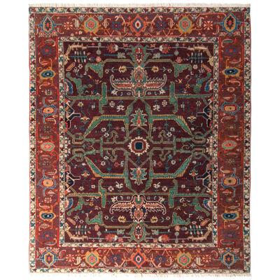 Vintage Turkish Rug in Red and Green All Over Geometric Pattern