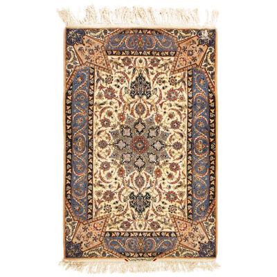 Vintage Isfahan 17th-Century Inspired Geometric Floral, Wool & Silk Rug